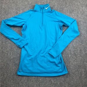NIKE Women’s Pro Combat Blue 1/4 Zip Pullover Compression Dri-Fit Shirt - Medium